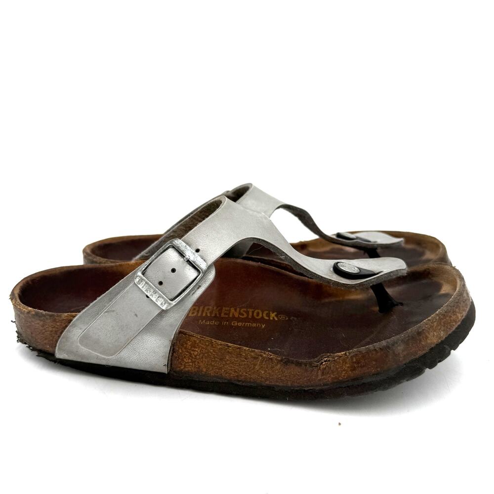 Birkenstock Women's Silver Gizeh Thong Leather Sandals Size 38 / 245 / 7